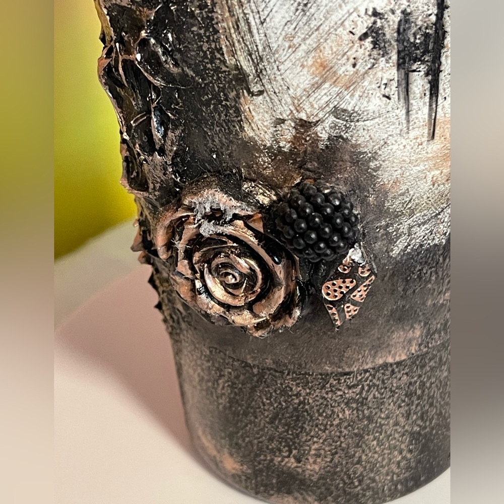 Decorative Textured Gothic Black and Rose Gold Bottle Handcrafted - Picture 6 of 9